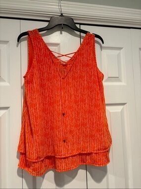 Worthington Bright Orange V-Neck Crisscross Layered Tank